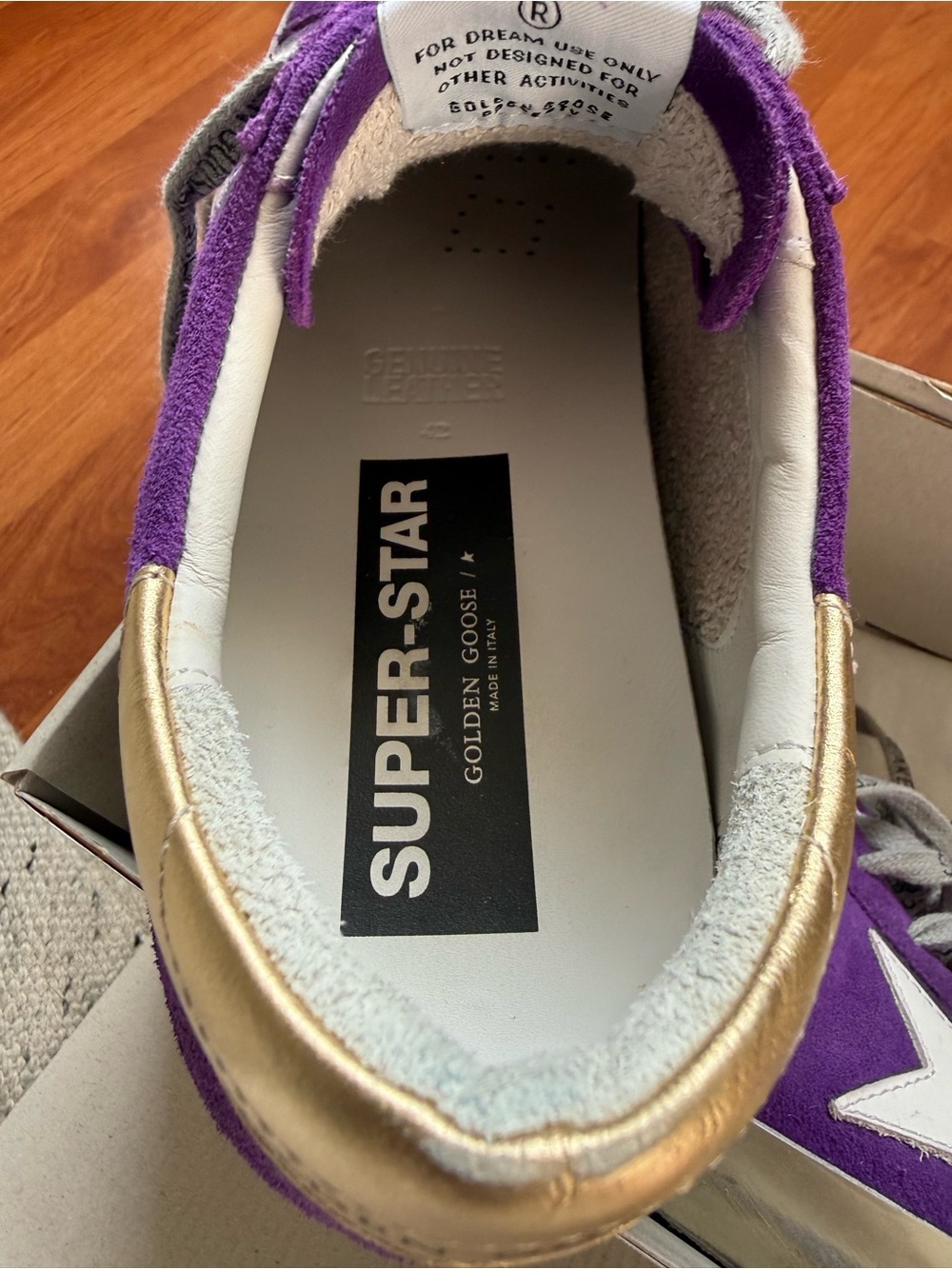 Golden Goose Super-Star Purple and Gold Low-Top Sneaker